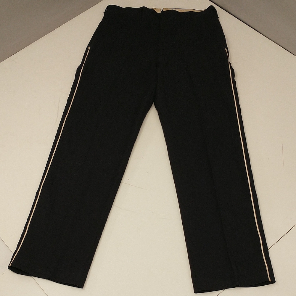 Vintage Wool Military Pants Black With White Stripe Waist 36" Inseam 34" Classic